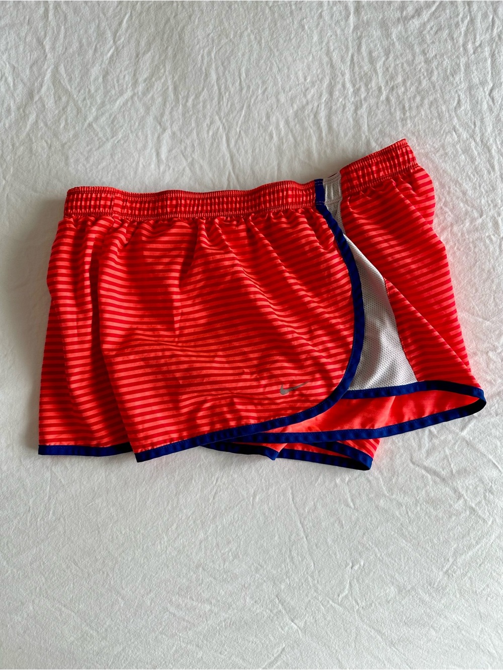 Nike Women’s Dri-Fit Red Striped Athletic Shorts with Navy Trim - Size Medium